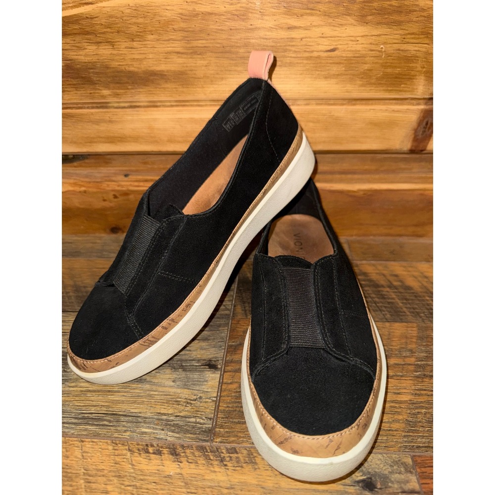 Vionic Levy Black Suede Slip On‎ Platform Sneakers Shoes Size 7 Orthotic Comfort
